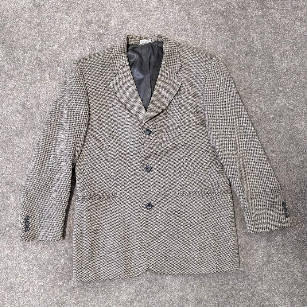 Profile Studio Men's Wool Suit Jacket Size 40R Dark Gray and Tan Blazer 3 Button